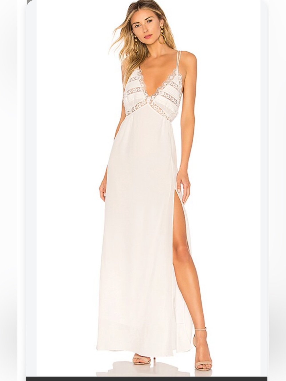 For Love & Lemons White Lace-Trim Maxi Dress